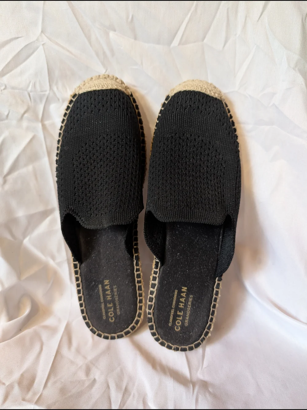 Cole Haan Black Knit Espadrille Slip-On with Natural Jute Toe Cap